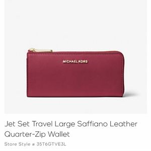 NWT Jet Set Travel Large Saffiano Leather Quarter-Zip Wallet